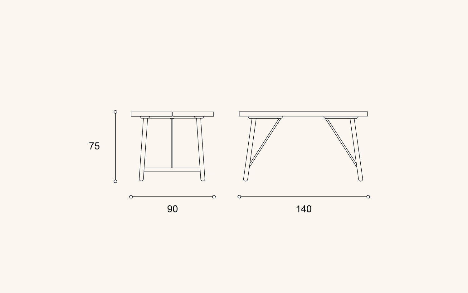 Front 140 -ruokapöytä, mänty-musta
