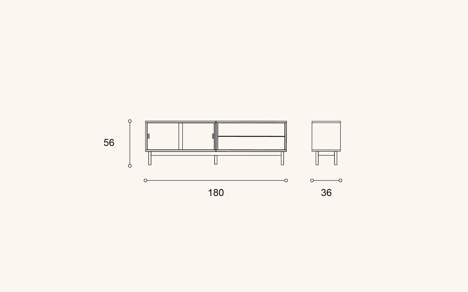 Linkki 180 -TV-taso, tammi, liukuovella ja laatikostolla