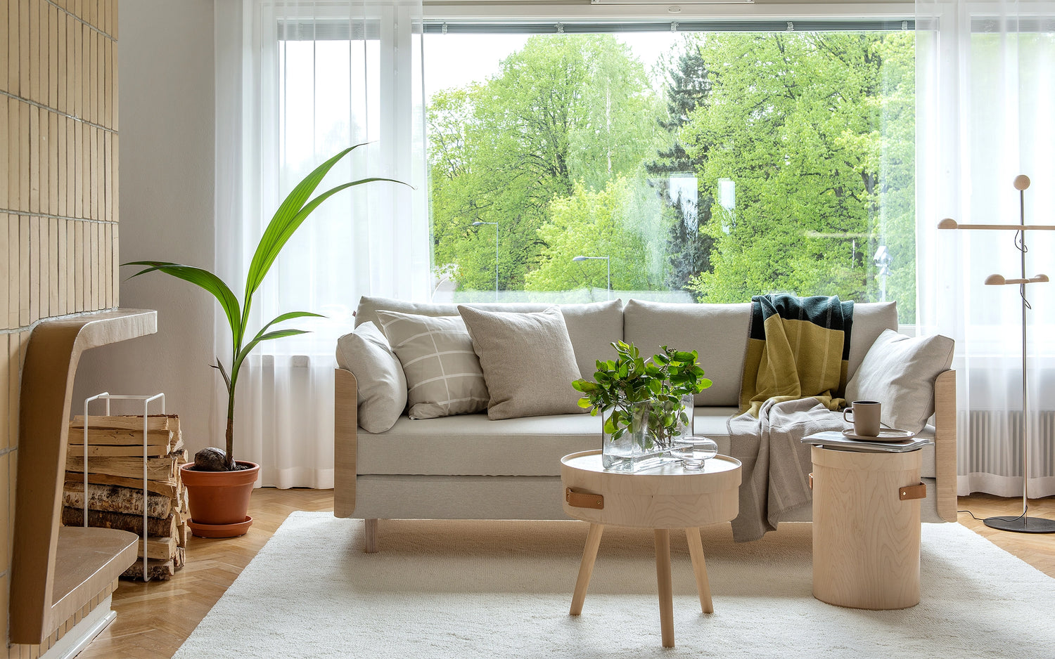 On2 Wood sofa bed, oak-light grey