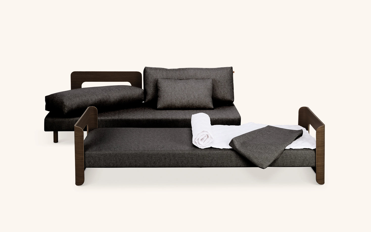 On2 Wood sofa bed, dark oak-dark grey, washable