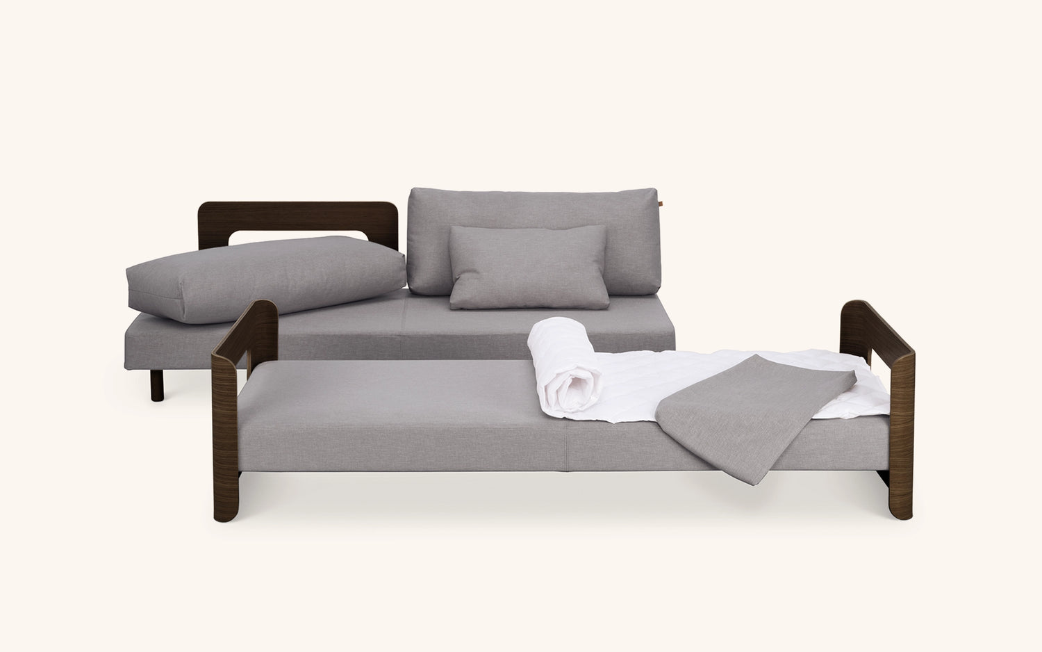 On2 Wood sofa bed, dark oak-light grey