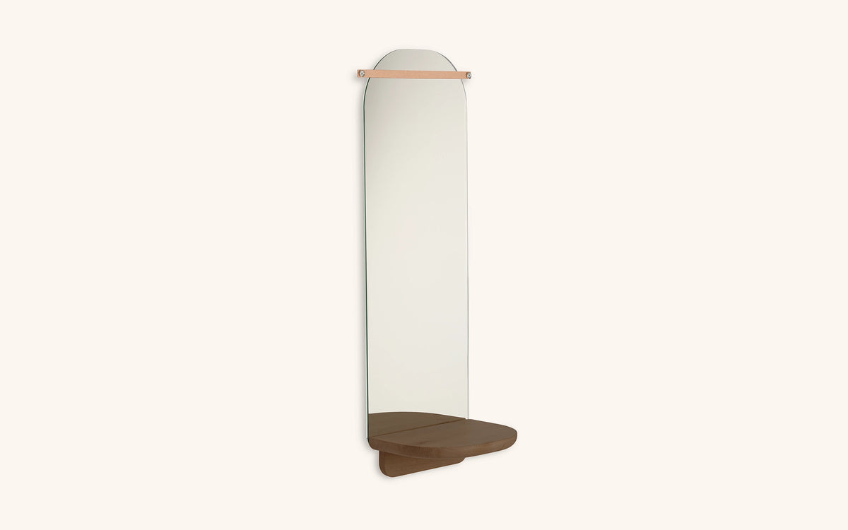 Renki mirror, brown oak, with a shelf