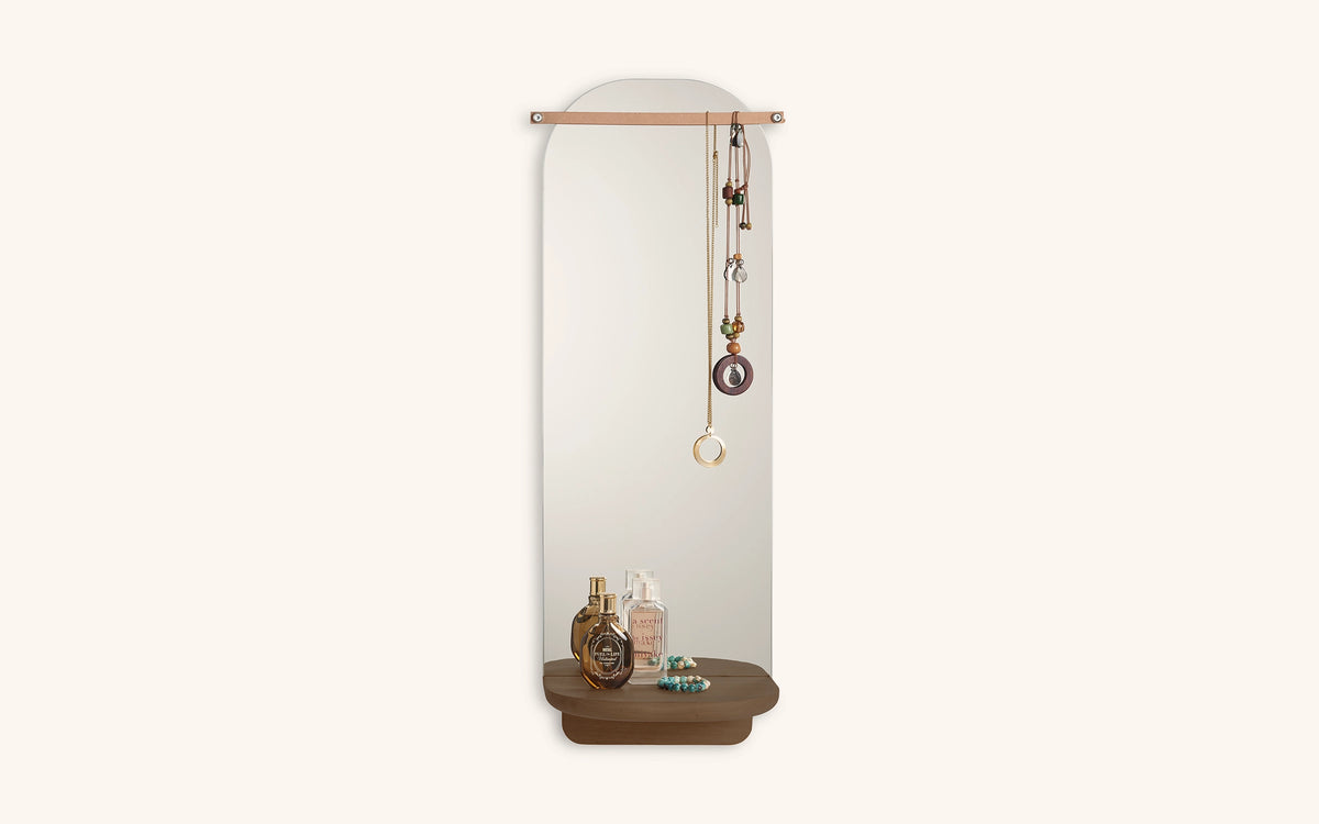 Renki mirror, brown oak, with a shelf