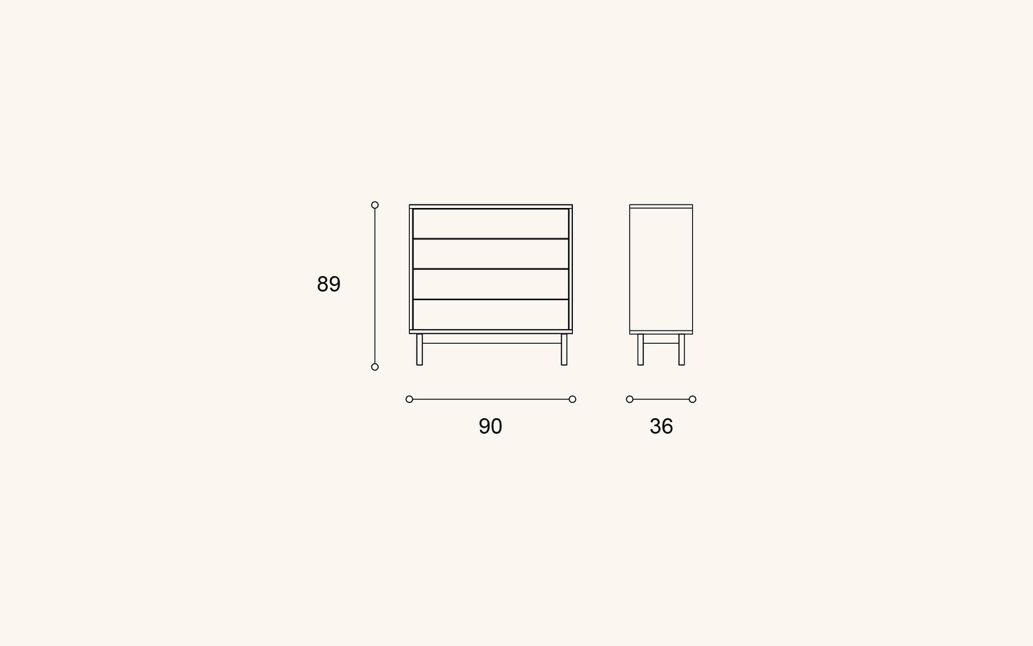 Linkki 90/4 drawer, oak