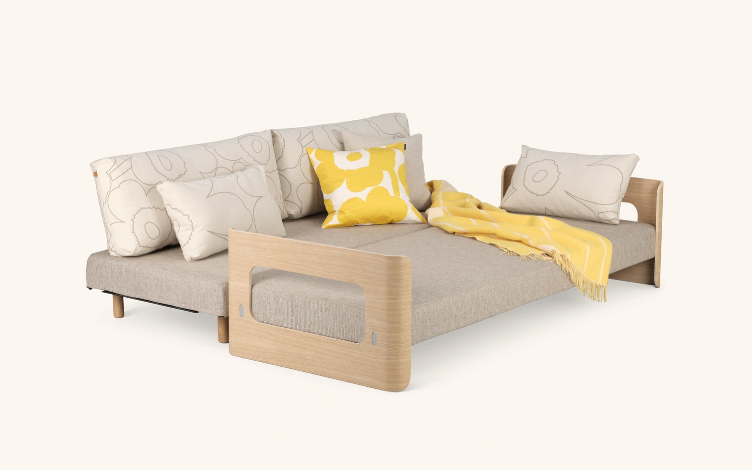 On2 Wood sofa bed, Marimekko Piirto Unikko